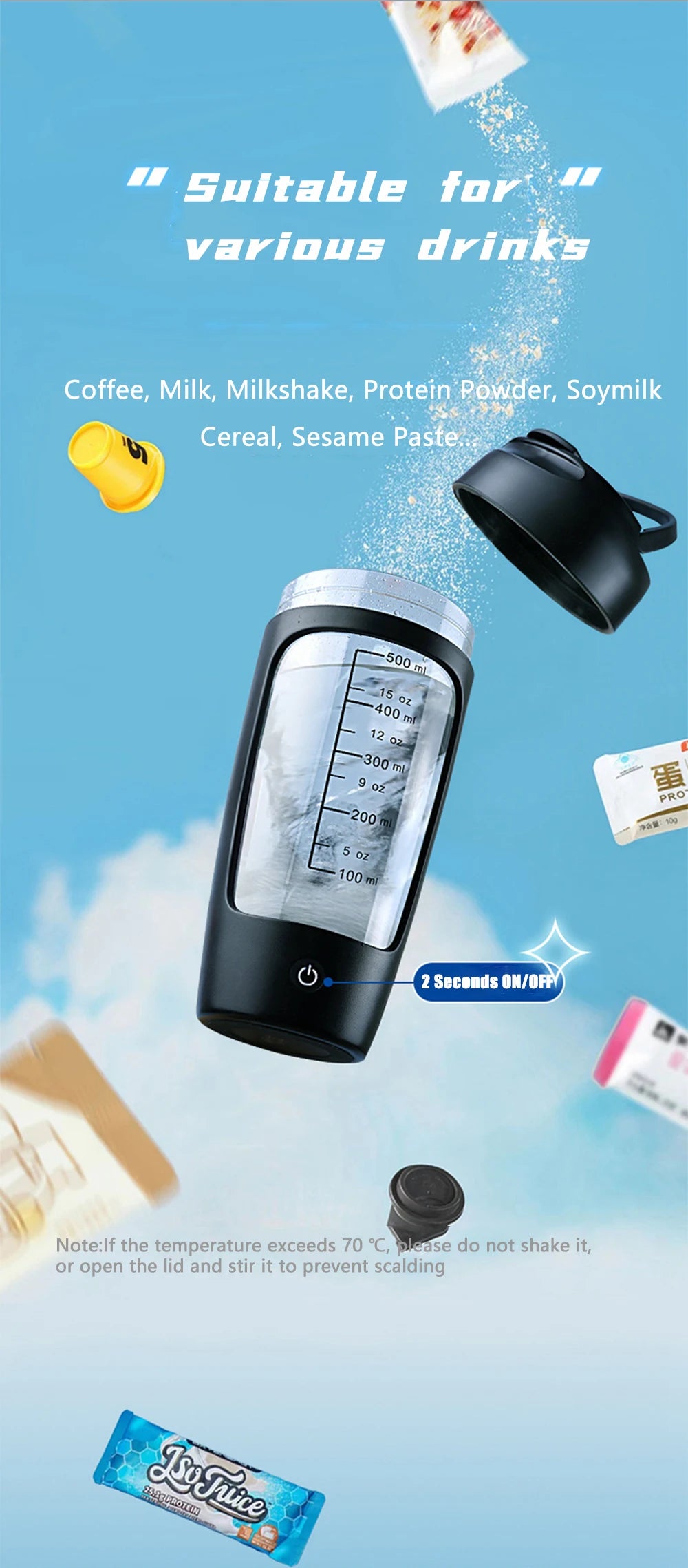 Electric Protein Shaker Bottle for gym